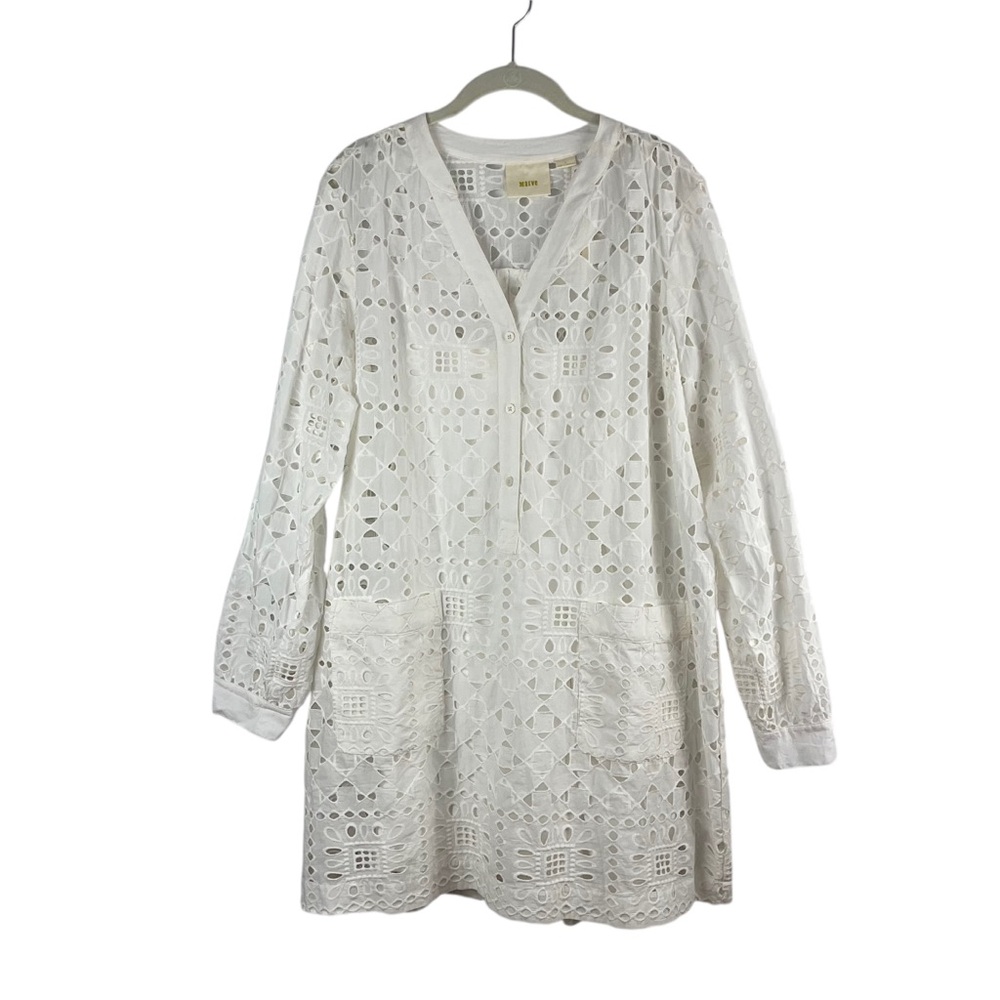 NWT Anthropologie Maeve White Geo Eyelet Tunic Dress Sz. L - Picture 3 of 10
